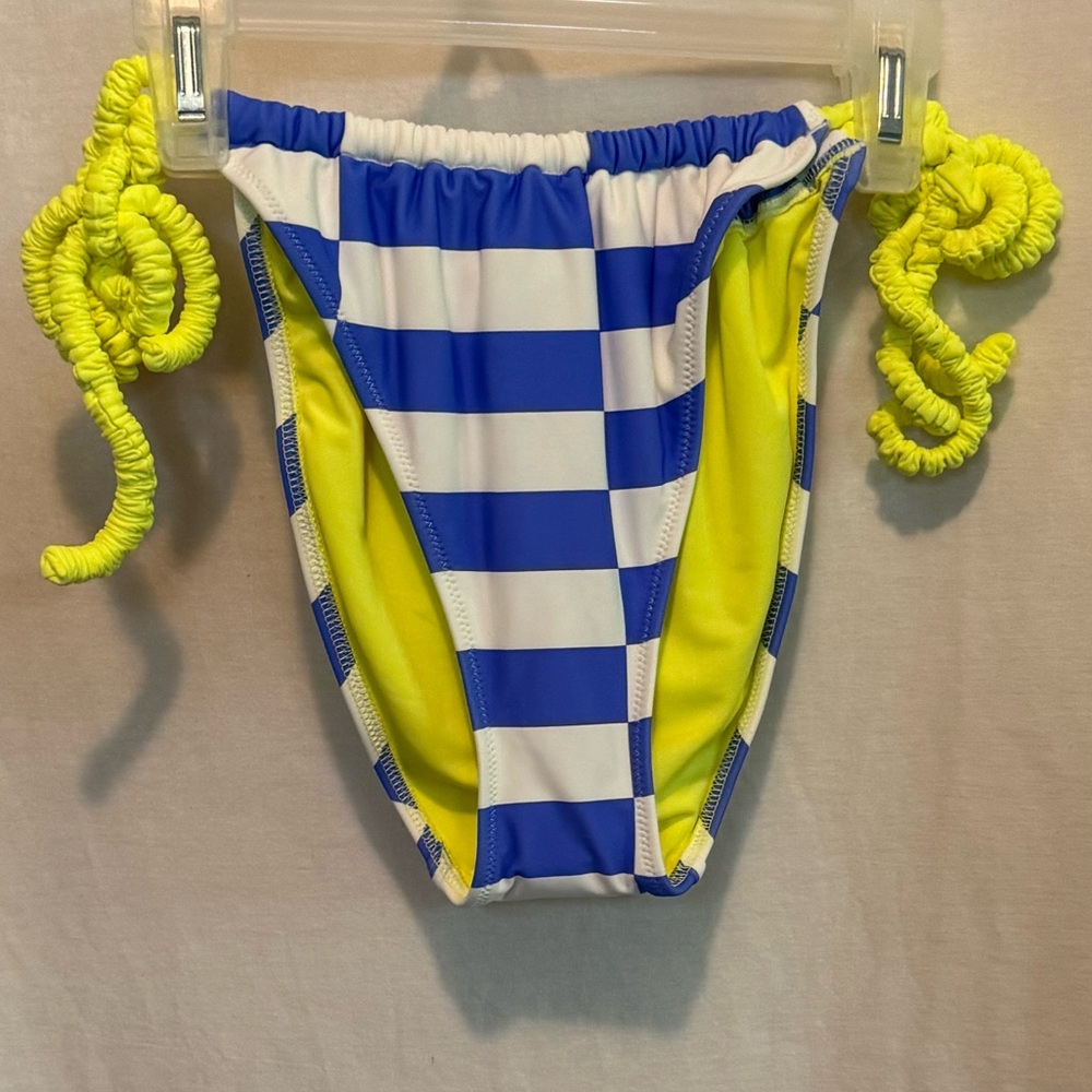 AA-608 Aerie NWT Cheekiest Blue & White Stripe‎ Side Tie Bikini Bottoms Size L